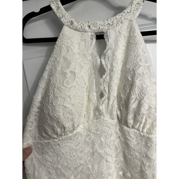 David's Bridal Babydoll Halter White Sequin Dress Sz 14 Lace Dainty Wedding Prom - Picture 2 of 16
